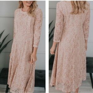 ORANGE CREEK One loved babe pink Lace feminine dainty bohemian midi woman dress